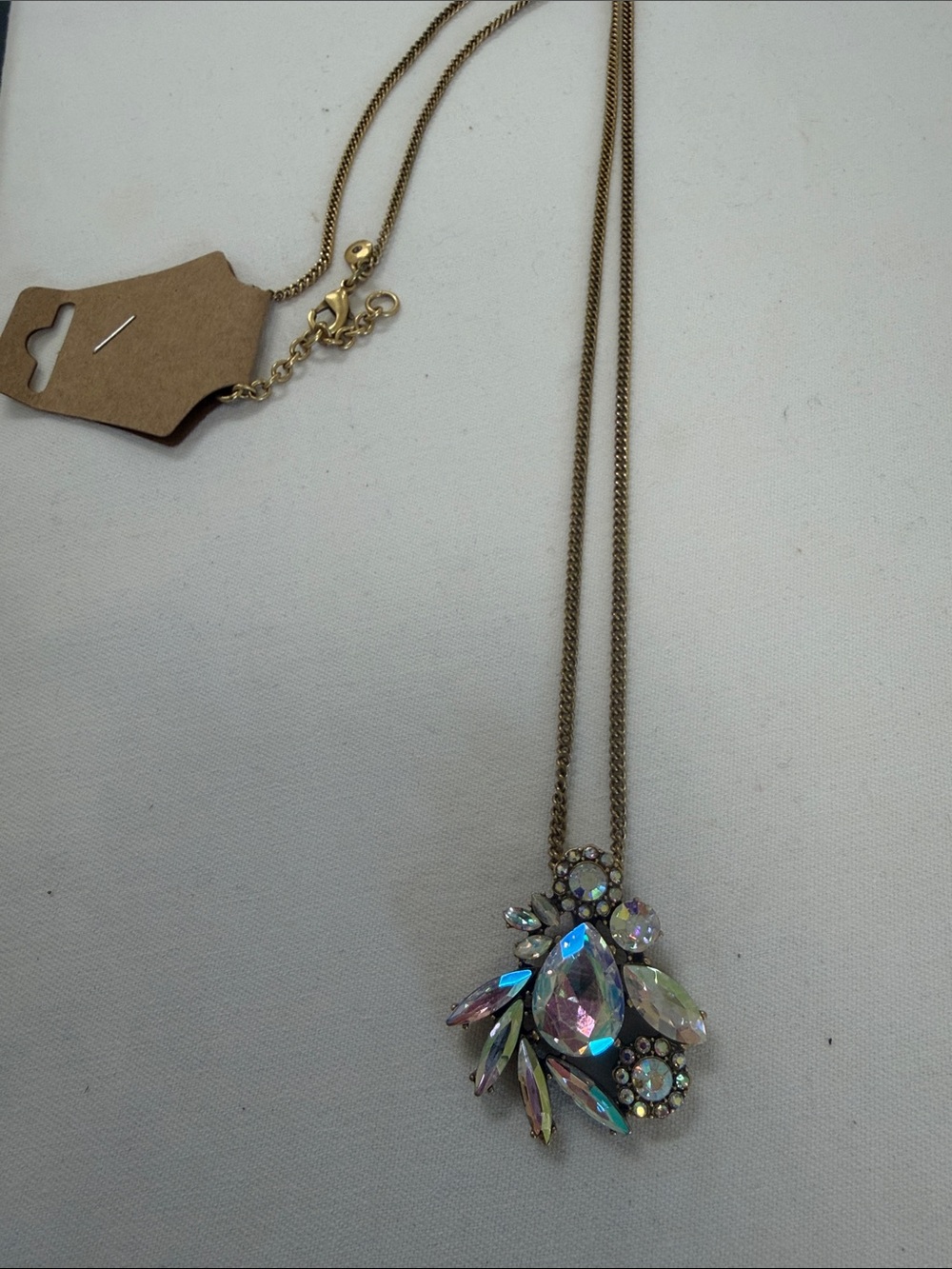 J. Crew Gold-Tone Necklace with Multicolor Iridescent Crystal Pendant
